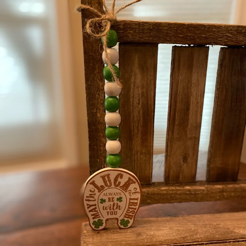 St. Patricks Day Beaded Garland Set Of 3, Lucky & Blessed, Horseshoe Garland